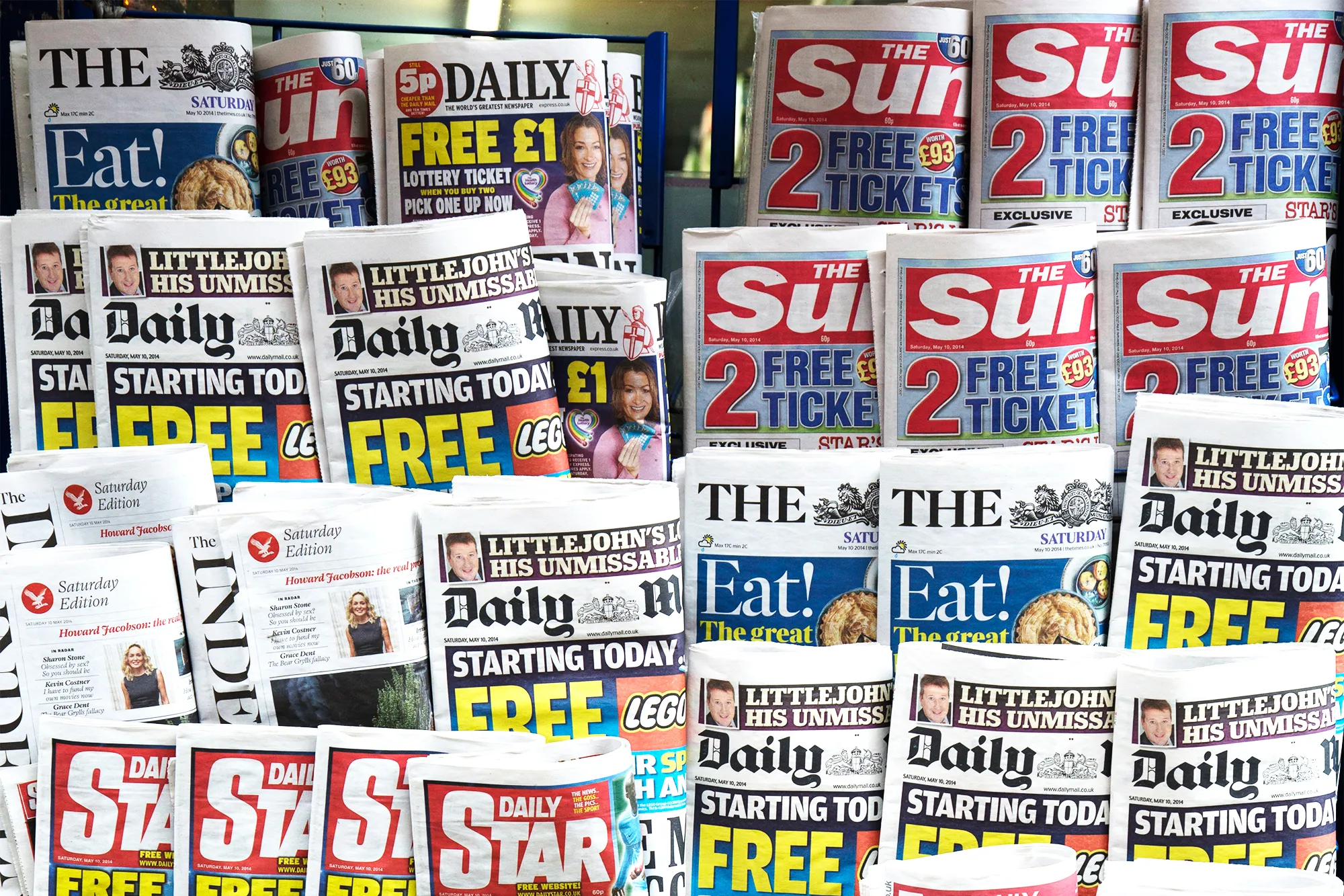 Covers of Britisj tabloid newspapers